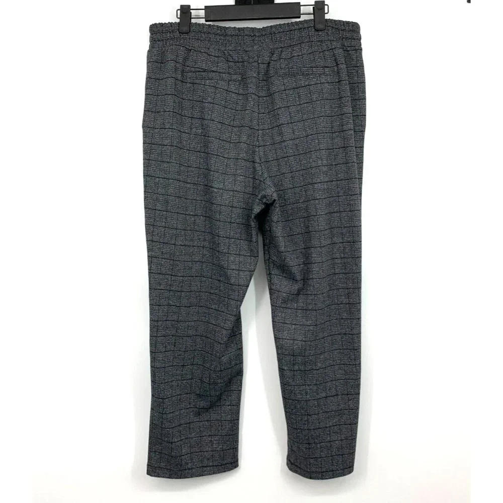 A New Day Pants Black Gray Plaid High Rise Pull On Straight Ankle_7